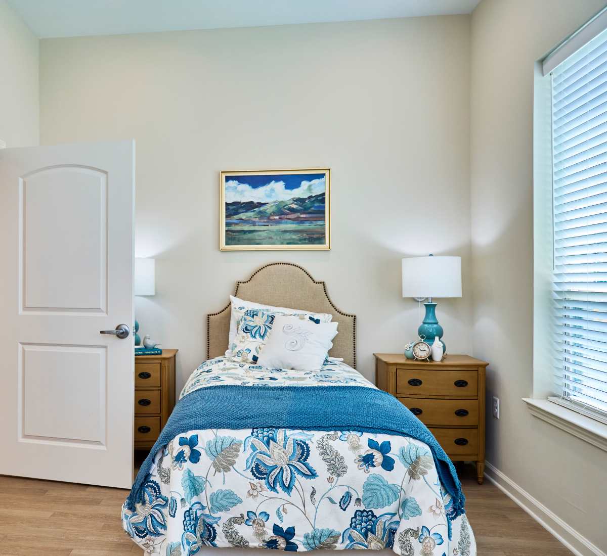 Modern bedroom with windows at Harmony at Douglasville in Douglasville, Georgia