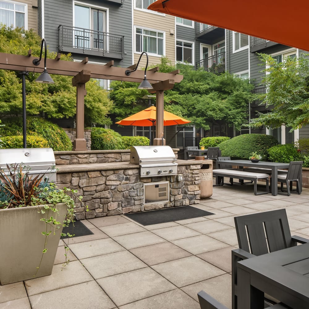 Patio seating at Chateau Woods in Woodinville, Washington