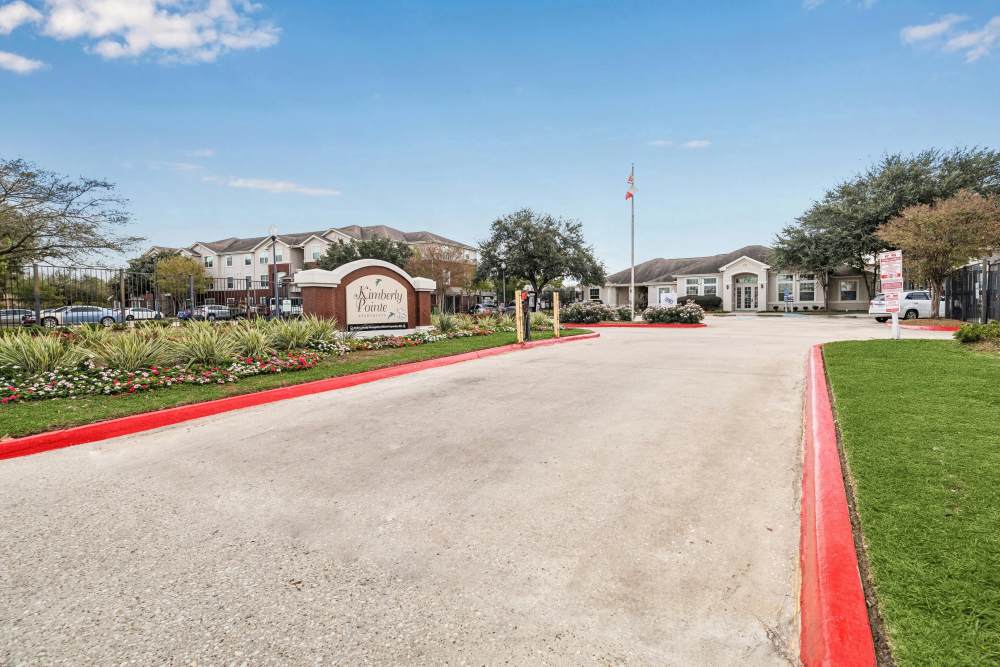 A view of community entrance way at Kimberly Pointe in Houston, Texas