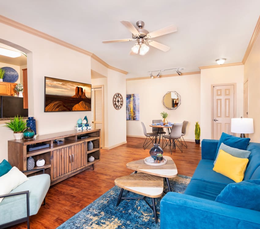 Cozy living room with natural light at Las Colinas at Black Canyon in Phoenix