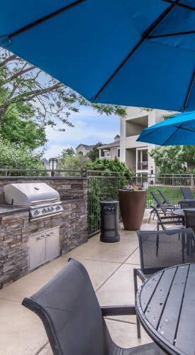 Barbeque station at One Belmar Place in Lakewood,Colorado