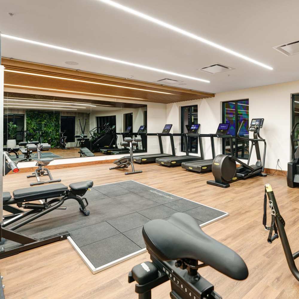 Fitness center with tread mills at Green|House Short North in Columbus, Ohio