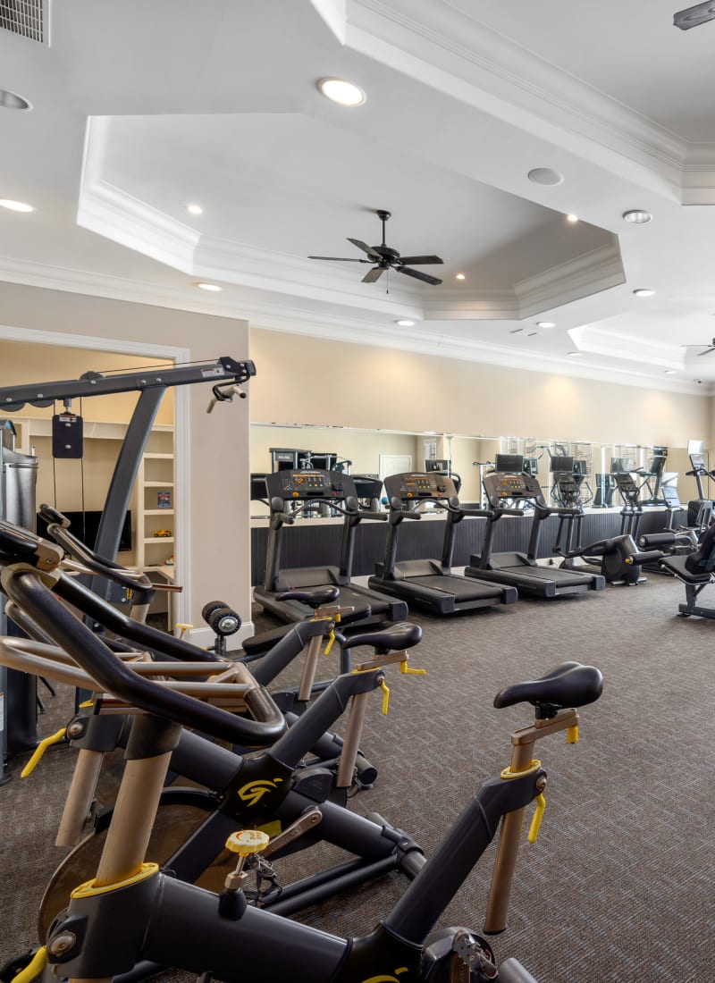 Fitness center showcasing spin bikes at Marquis Ellis Crossing in Durham, North Carolina