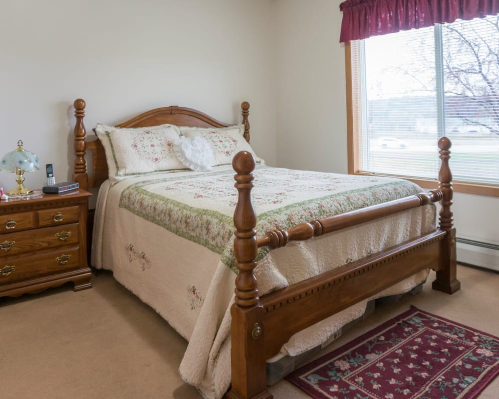 Cozy memory care studio at Meadow Lakes Senior Living in Rochester, Minnesota.