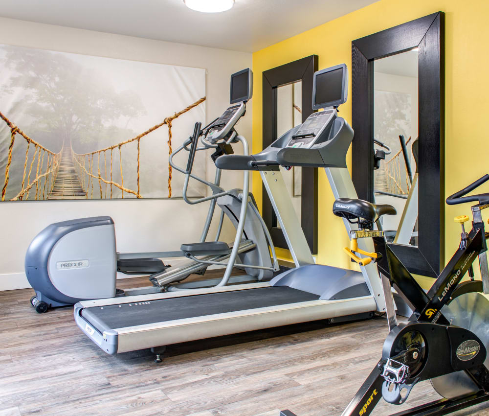 Treadmills and other cardio machines in the fitness center at Sofi Dublin in Dublin, California