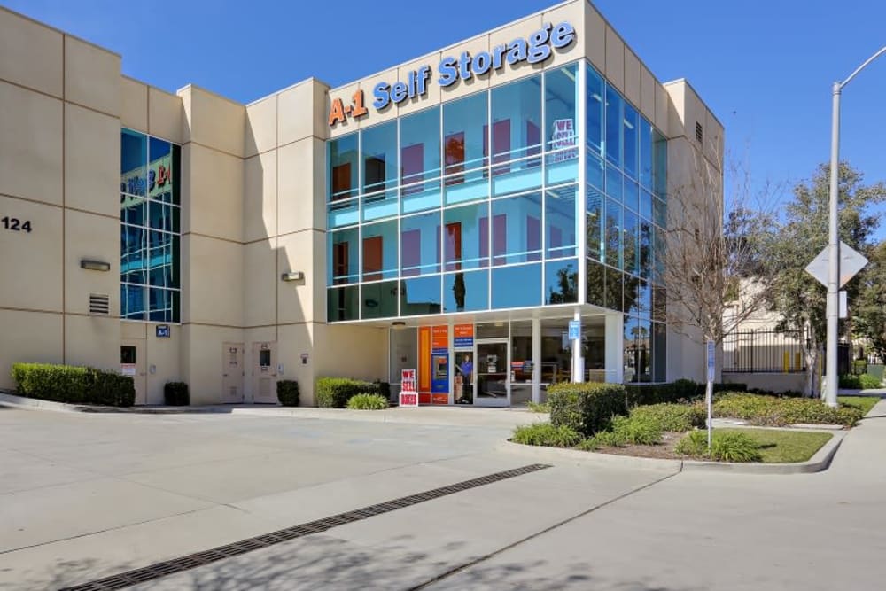 The front entrance to A-1 Self Storage in Vista, California