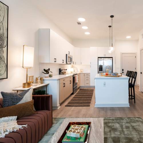 Wood-style flooring in an apartment at Terrazzo in Durham, North Carolina