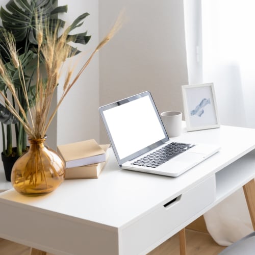 Well organized desk in an apartment at Aster, Long Beach, California