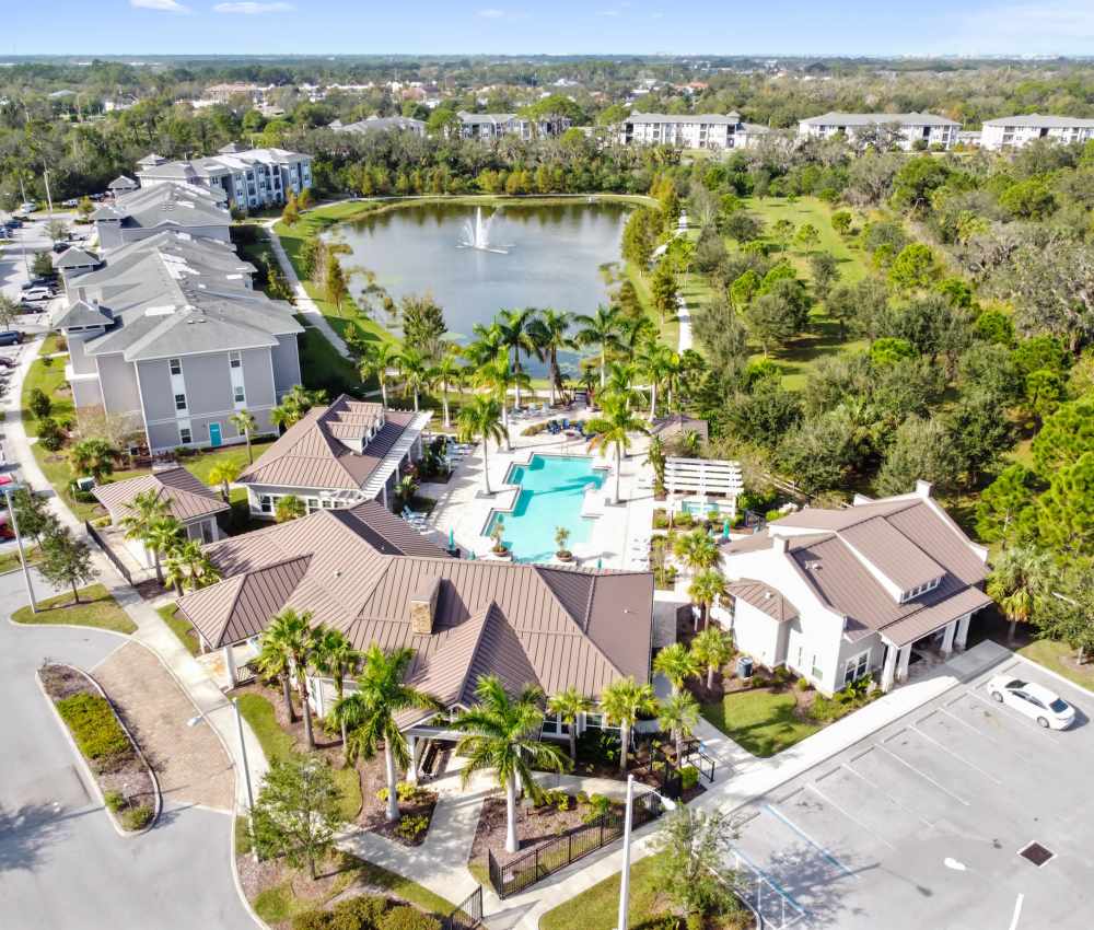 Aerial view of the community at Goldelm at Bennett Park in Bradenton, Florida