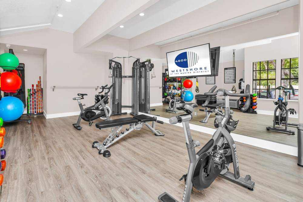 Yoga room with workout equipment at 4800 Westshore in Tampa, Florida