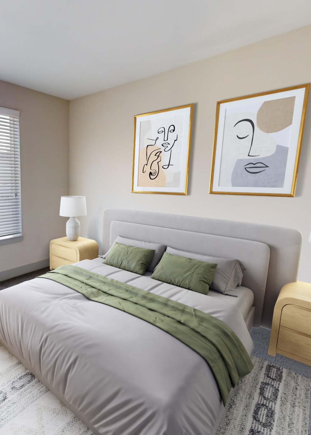 Cozy bedroom at Gantry Apartments in Cincinnati, Ohio