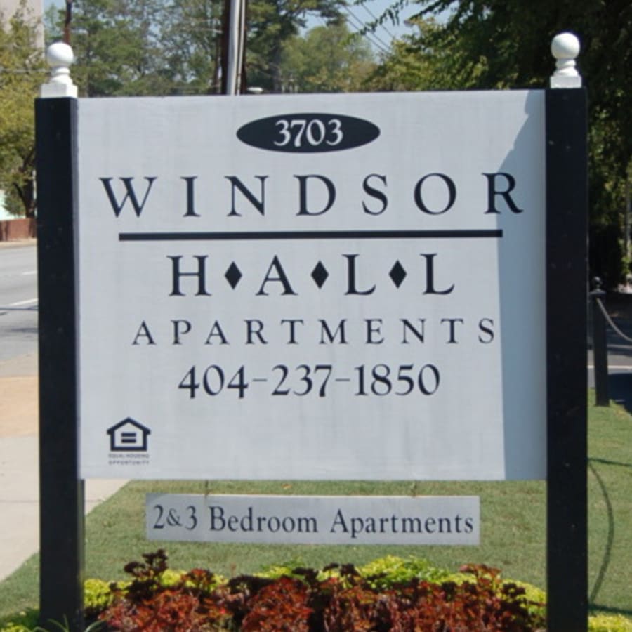 Signage outside at Windsor Hall in Atlanta, Georgia