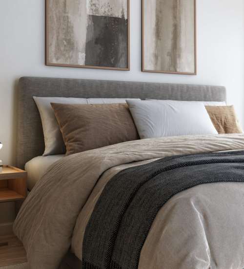 Freshly made bed at The Everly at Rouzan in Baton Rouge, Louisiana