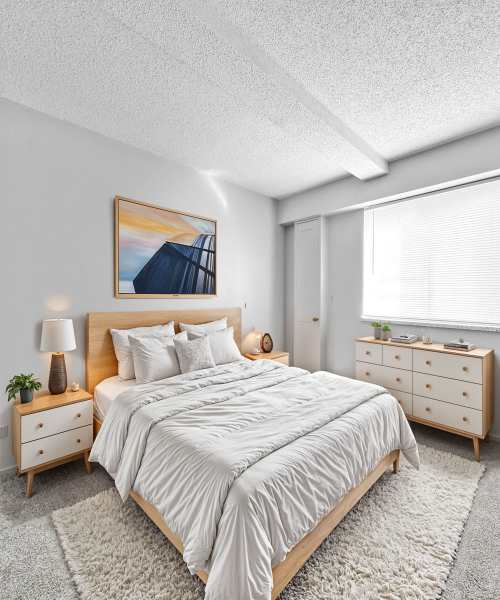 Beautiful bedroom at The Parker at Seventh in Des Moines, Iowa