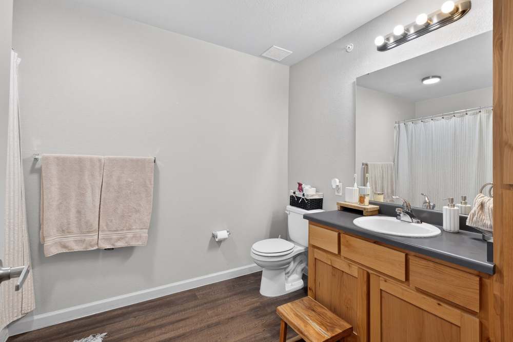 Modern bath oasis at Lakewood Crossing in Granbury, Texas.