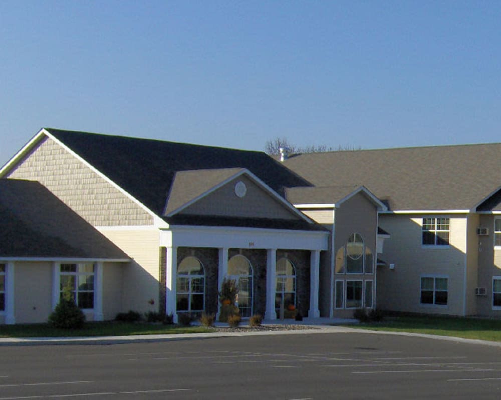 View of the main building and entrance at Traditions of Owatonna in Owatonna, Minnesota.