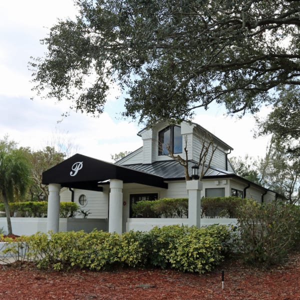 Entrance to the clubhouse and leasing office at Palencia Apartments in Tampa, Florida