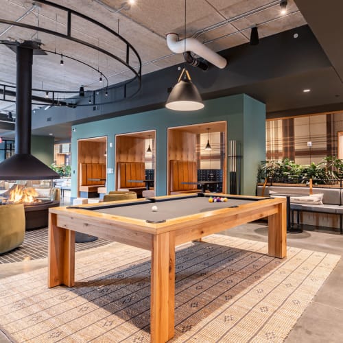 Pool table in the clubhouse at Carbon31 in Bloomington, Minnesota