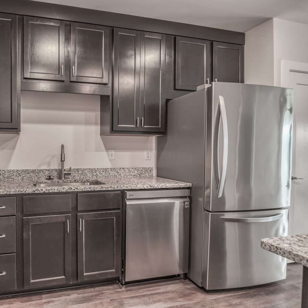 Kitchen with stainless-steel appliances at Evergreen, Monroeville, Pennsylvania