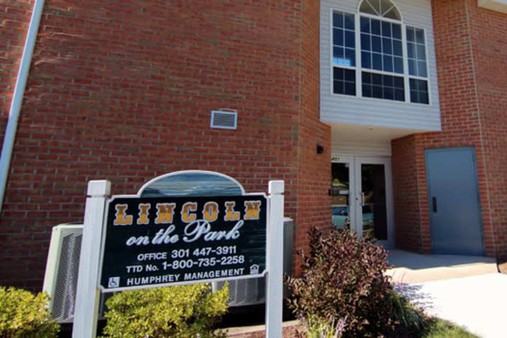 Property signage at Lincoln on the Park in Emmitsburg, Maryland