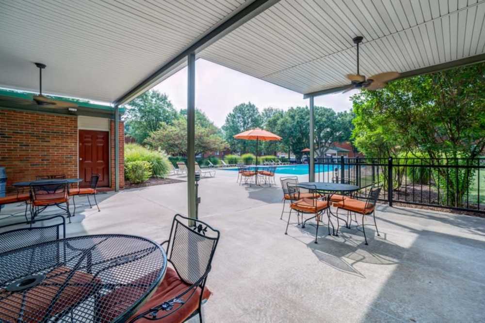 Outdoor patio at Courtyard Apartments in Columbia,Missouri