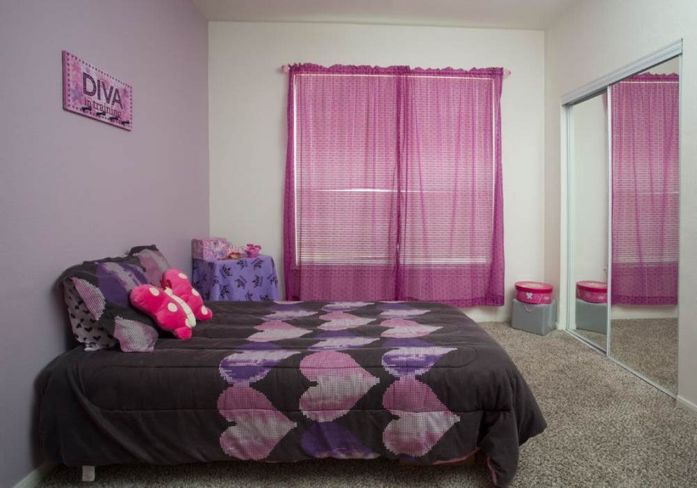 Model bedroom at Las Palmas Apartments in Brownsville, Texas