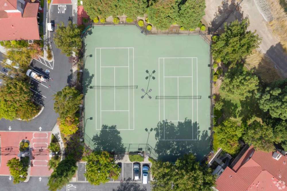 Aerial view of badminton court at Ardenwood Forest Rental Condominiums in Fremont, California