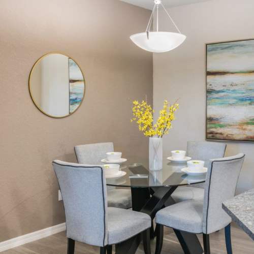 Cozy dining area at The Bergamot Apartments On 780 in Sarasota, Florida