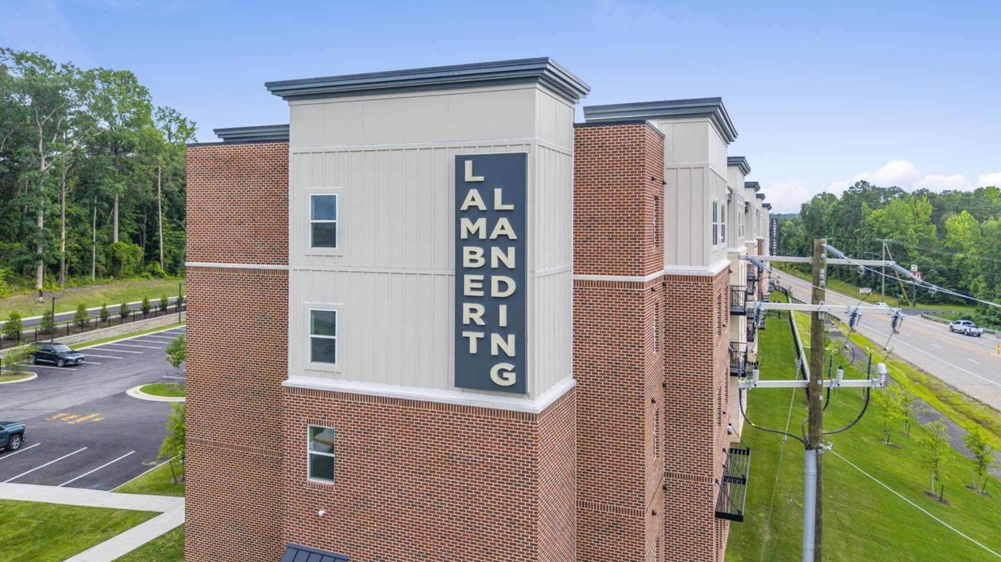 Apartment building sign board at Lambert Landing I in Chester, Virginia