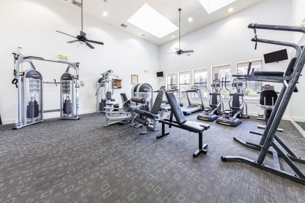 Fully equipped fitness center at Marquis at Katy in Katy, Texas