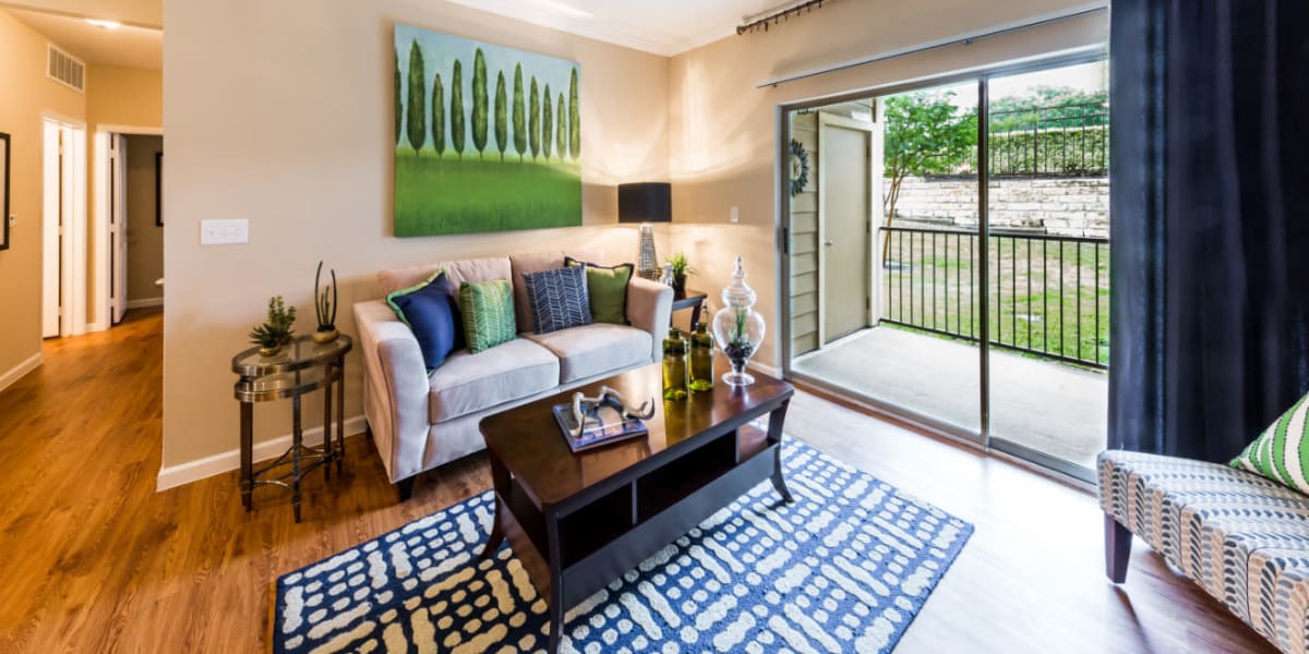 Living room at Marquis at Canyon Ridge in Austin, Texas