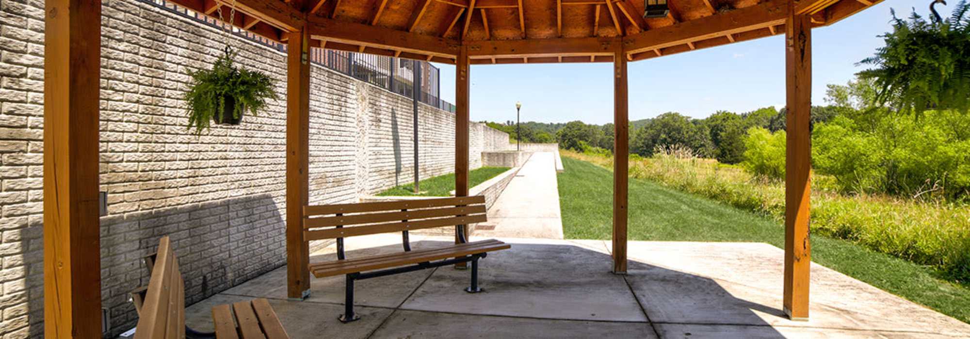 Gazebo and walking trail at Cumberland Meadows in Cumberland, Maryland