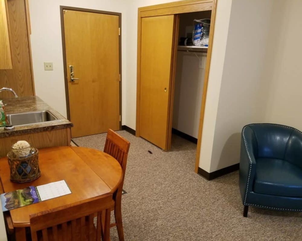 Cozy memory care studio at Manning Senior Living in Manning, Iowa.