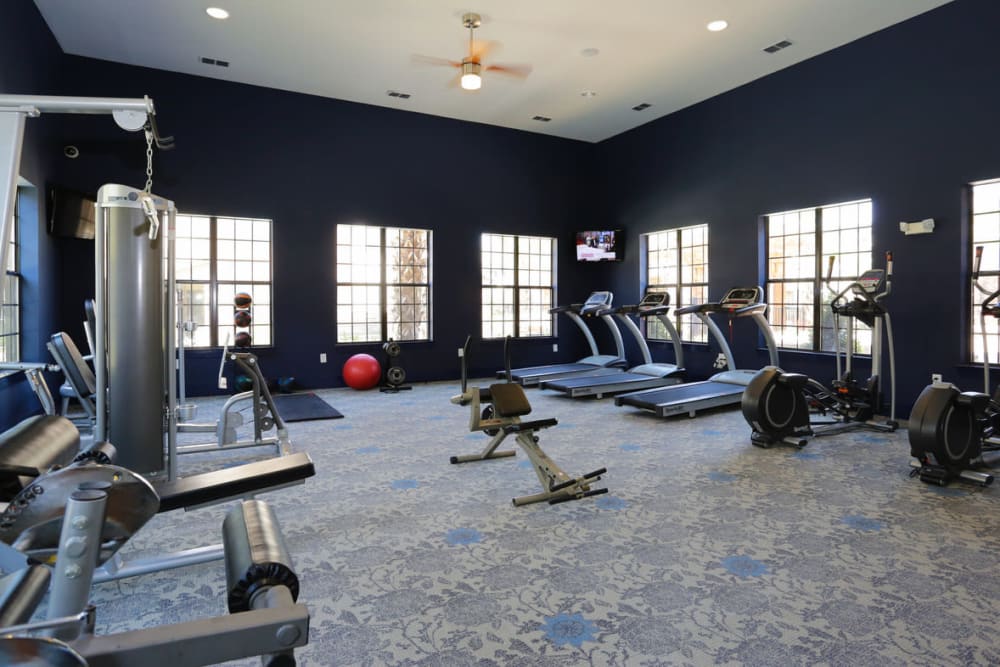 Well-equipped onsite fitness center at The Hawthorne in Jacksonville, Florida