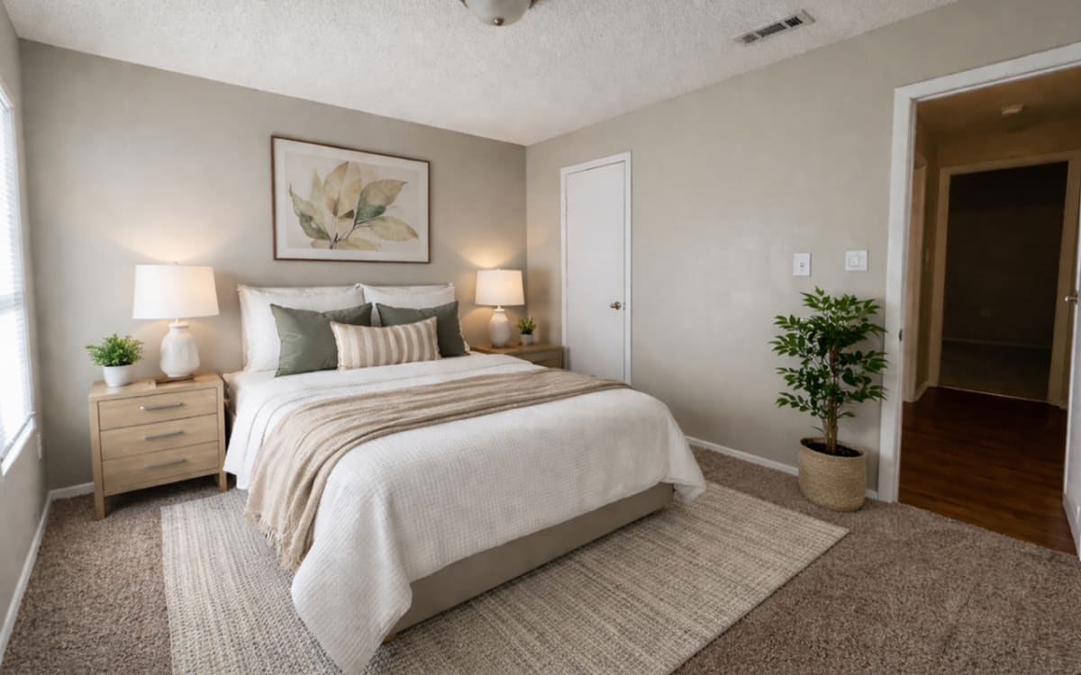 Model bedroom at Amelia Apartments and Townhomes in Valdosta, Georgia