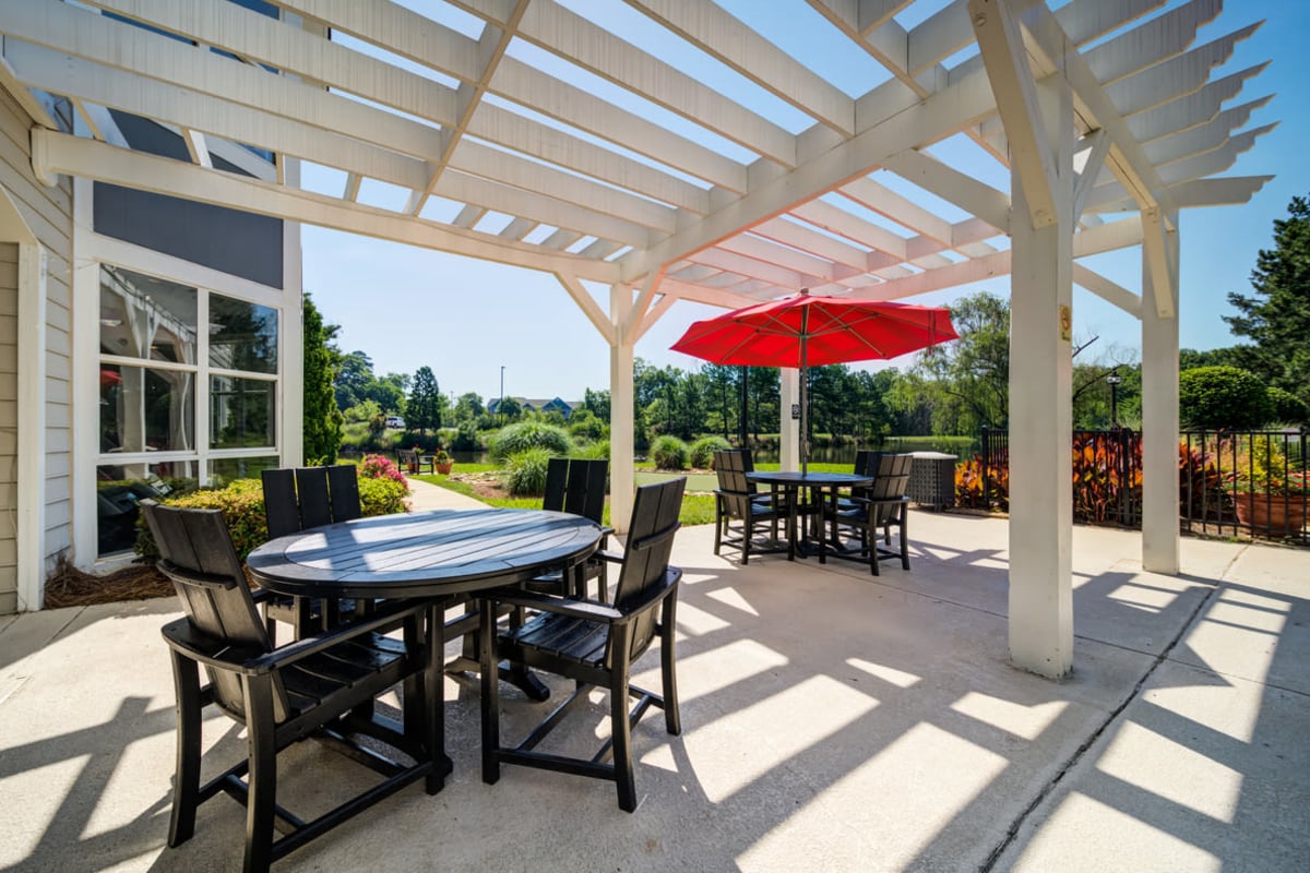 Covered tables at One Norman Square in Cornelius, North Carolina