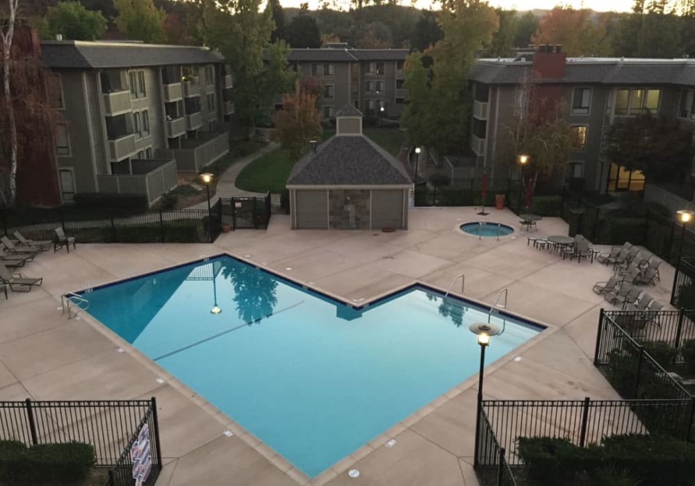 Aerial view of pool at Muirwood Gardens in Martinez, California