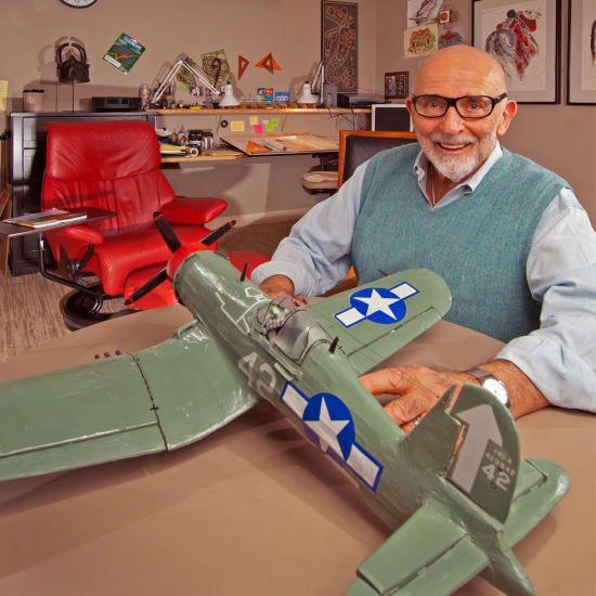 Resident with his airplane model at Carefield Castro Valley in Castro Valley, California