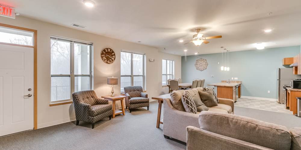 Community room at Fox Crossing Apartments in Burlington, Wisconsin