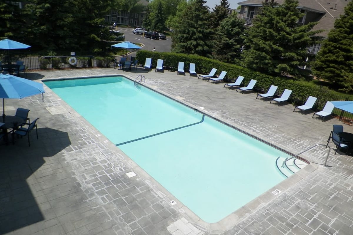 The sparkling swimming pool at Vicksburg Village in Plymouth, Minnesota