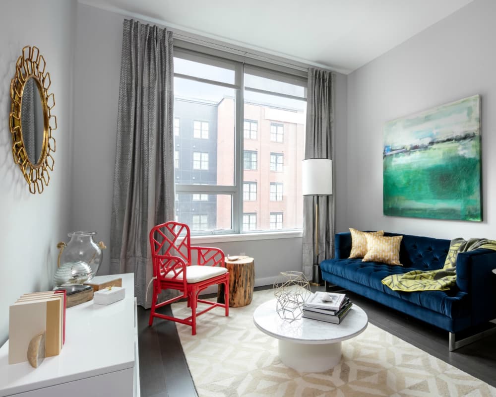 Modern living room at The Beacon at South Market in New Orleans, Louisiana