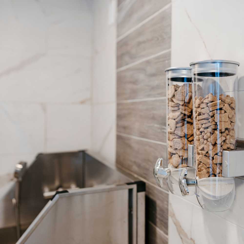 Pet wash station with treats for pets at Morada in Crystal, Minnesota