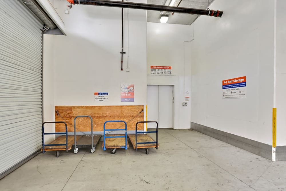 Carts make storage simple at A-1 Self Storage in San Diego, California