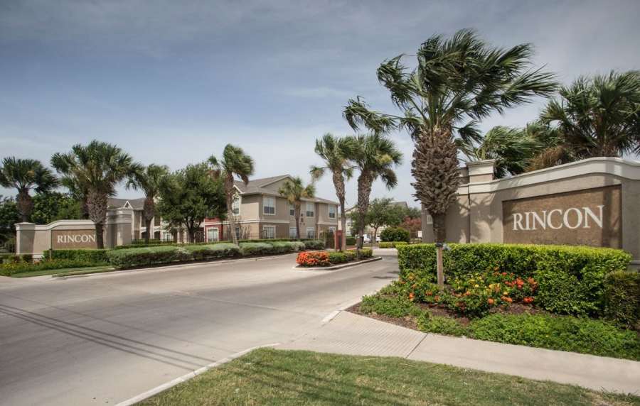 Sign at the entrance to Rincon Apartments in McAllen, Texas