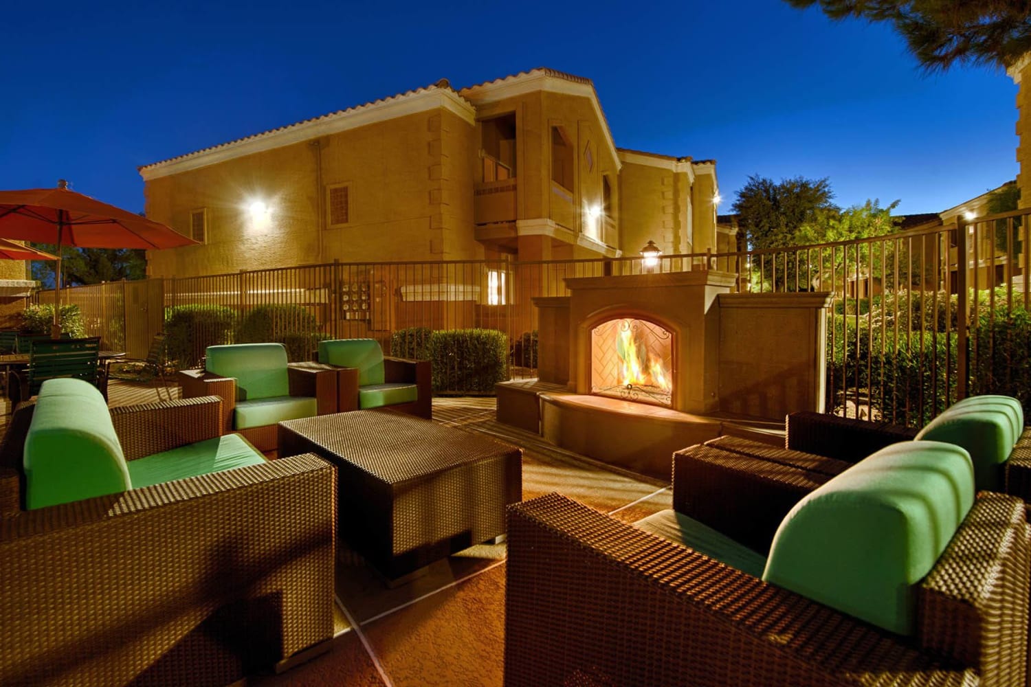 Patio with warm fireplace at 2150 Arizona Ave South in Chandler, Arizona