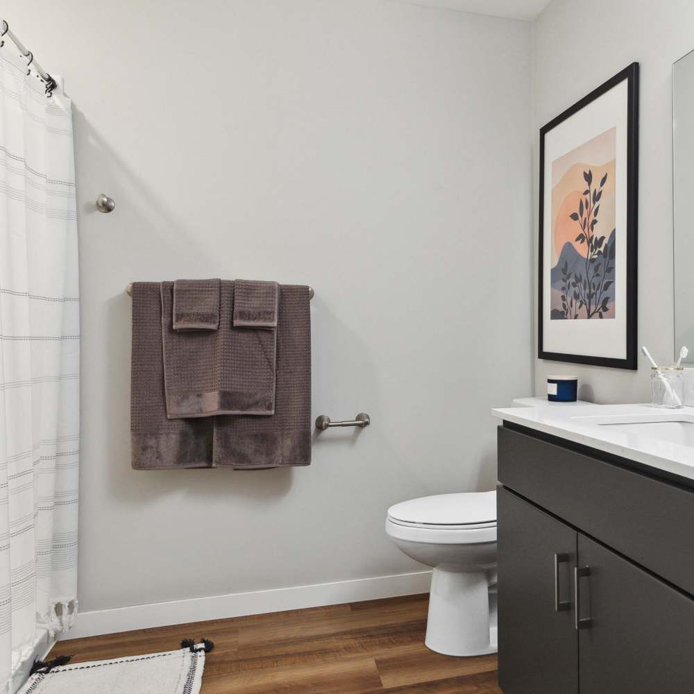 Bathroom with vanity at Oaks Pentagon Village in Edina, Minnesota
