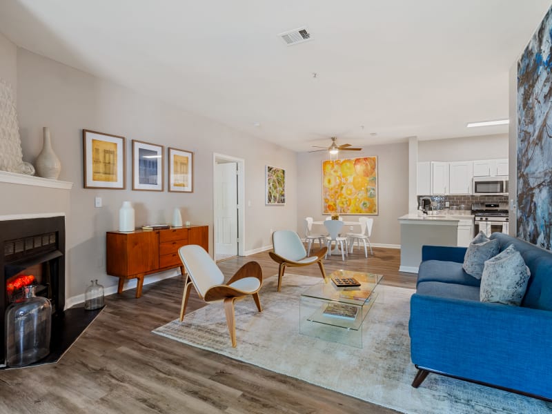 Hardwood flooring in a roomy model apartment at Park at Kingsview in Germantown, MD 