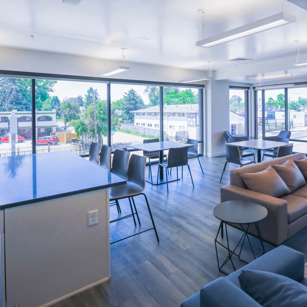Clubhouse with an open-kitchen at The Rose on Colfax in Denver, Colorado
