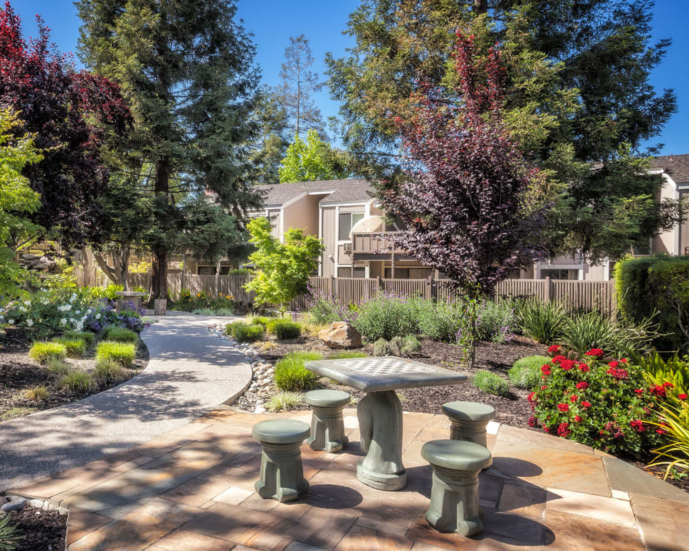 Courtyard sculpture at Glenbrook Apartments in Cupertino, California