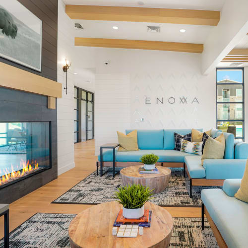 Fireplace in the clubhouse at Enova in Commerce City, Colorado